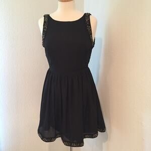 Ladakh Black Gold Beaded Back Cutout Cocktail Dress LBD 2